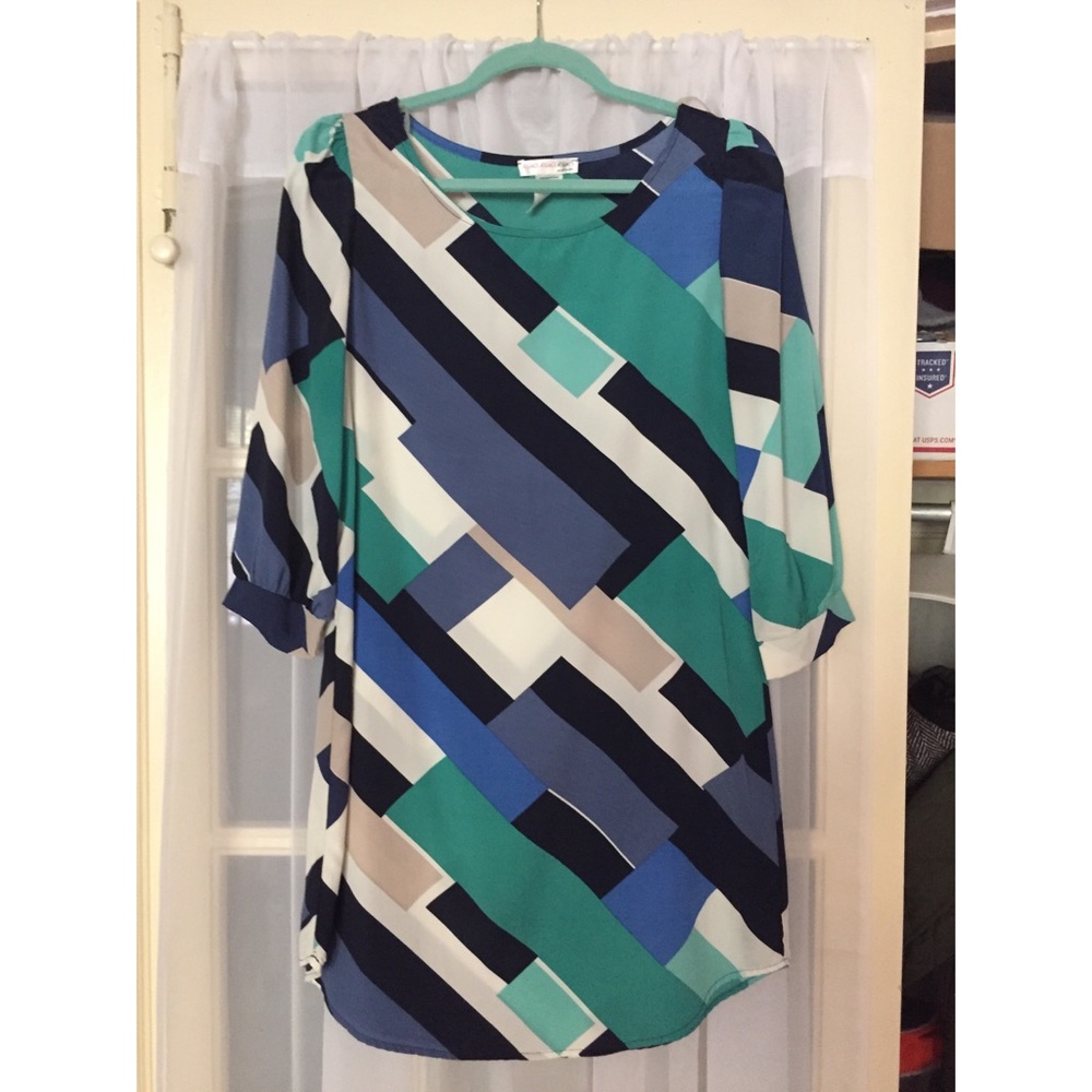Teal and blue color block dress